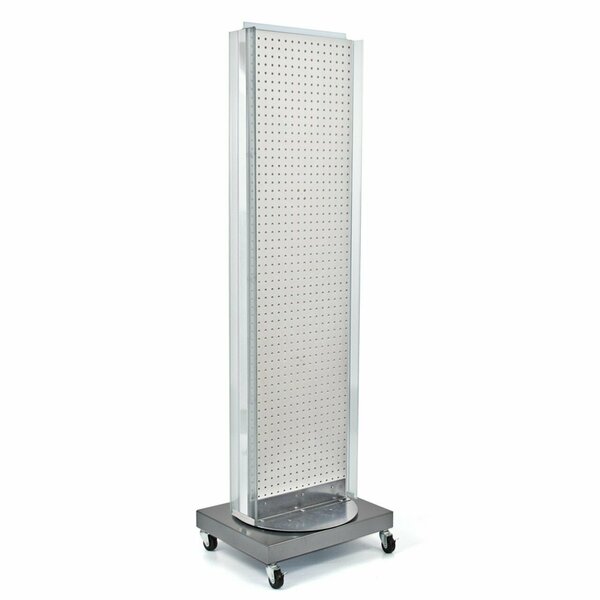 Azar Displays Two-Sided Pegboard Floor Display w/ Two C-Channel Sides on a Revolving Wheeled Base. 700258-WHT